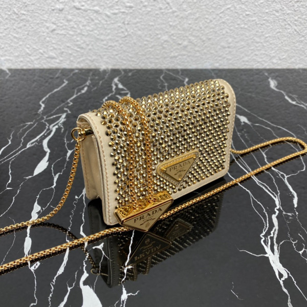 Pra*a cardholder with shoulder strap and crystals