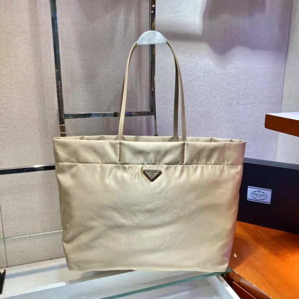 Pra*a re-nylon and saffiano leather tote bag
